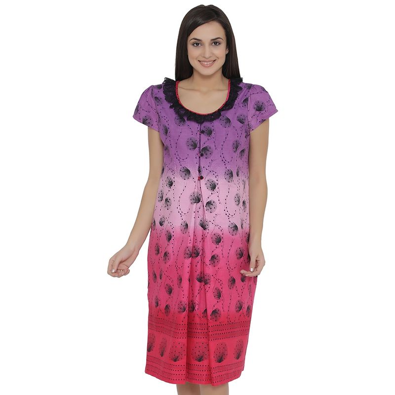 Clovia Cotton Ombre Printed Maternity Nighty - Multi-Color